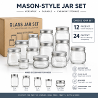 Ensemble de bocaux en verre transparent avec couvercles métalliques hermétiques pour le stockage en garde-manger, la préparation des repas, la conservation des boissons et les travaux manuels