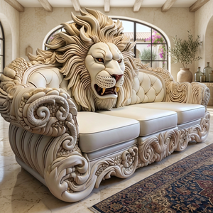 European Antique Lion Head Carved Genuine Leather Teak <b>Wood</b> <b>Frame</b> L-Shape Sectional <b>Sofa</b> Set Tufted Back Luxury Living Room - Product Image 5