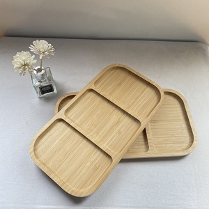 Bandeja de bambú dividida en tres compartimentos para servir desayuno, fruta, refrigerios, uso doméstico, estilo simple. - Product Image 1