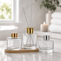 Bouteilles vides pour diffuseur de parfum avec bâtonnets, lot de 3, en verre transparent, pour aromathérapie, avec collier doré/argenté et plateau en bois