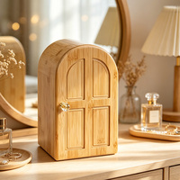 Boîte de rangement en bois de bambou en forme d'arche, organisateur de bureau en bois à 3 compartiments pour cosmétiques et bibelots