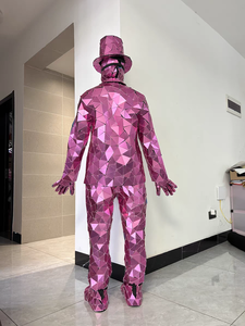 <span class=keywords><strong>Costume</strong></span> de miroir rose, combinaison miroir intégrale personnalisable avec haut-de-forme pour spectacle sur scène - Product Image 5