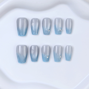 <span class=keywords><strong>Uñas</strong></span> Postizas Acrílicas Reutilizables de Diseño Minimalista con Efecto Ojo de Gato <span class=keywords><strong>Azul</strong></span>, Degradado <span class=keywords><strong>Azul</strong></span>, Hechas a Mano, 10 Piezas - Product Image 1
