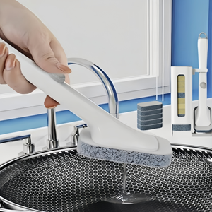 Ensemble <span class=keywords><strong>de</strong></span> brosses <span class=keywords><strong>de</strong></span> nettoyage <span class=keywords><strong>de</strong></span> cuisine à ajout automatique <span class=keywords><strong>de</strong></span> liquide avec tête <span class=keywords><strong>de</strong></span> tampon à récurer/émeri jetable remplaçable à long manche en plastique - Product Image 1