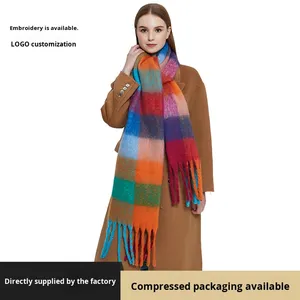 秋と冬の新しいスタイルのスカーフとショールセット粗いカラフルなチェック柄ポリエステル製 - Product Image 2