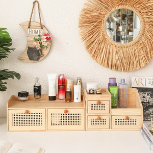 Caja de almacenamiento de madera con cajones para cosméticos y joyas, organizador de escritorio, color sólido, capacidad de 1-3L - Product Image 3