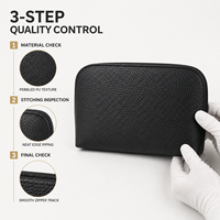 Pochette de maquillage en cuir PU pour femmes, trousse à cosmétiques avec fermeture éclair, forme demi-lune, noire, pochette de toilette, rangement de voyage