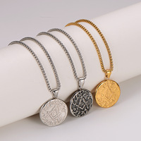 Kalung Liontin Hip Hop AG Vintage Masonik Mason Medali Freemason Buatan Tangan dari Baja Anti Karat Perhiasan Fashion untuk Pria Grosir