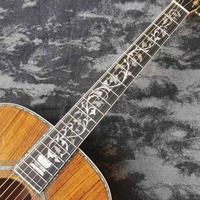 Guitare acoustique en bois de koa massif avec incrustation d'arbre de vie en nacre, corps Dreadnought D de 41 pouces, touche en ébène, bordure en nacre