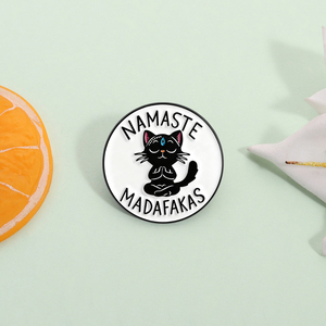 Pin Enamel Namaste Madafakas Lucu Yoga Zen Kucing Hitam Bros Hewan Peniti Kerah Perhiasan Hadiah Grosir - Product Image 2