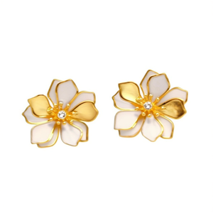 Pendientes de Moda con Diseño de Flor en Acero Inoxidable 316L con Baño de Oro PVD y Cristal en el Centro - Product Image 2