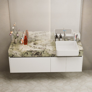 Meuble-lavabo mural haut de gamme sur mesure, design moderne, en contreplaqué, grand espace de rangement pour la rénovation de maisons de luxe et les écoles - Product Image 6
