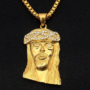 Hiphop Grande Petite Taille Plaqué Or Cristal Diamant Tête de Jésus Collier Pendentif Bijoux Religieux pour Couple - Product Image 6