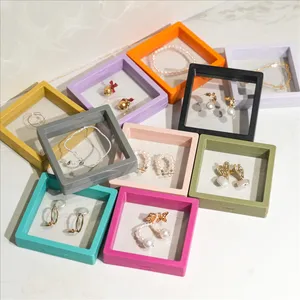 Clear Pe Film Jewelry Storage Box Case 3D Membrane Floating Frame Holder Stand Necklace Floating Jewelry Display Box