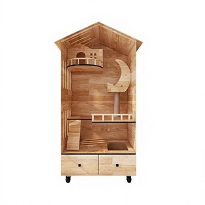 Serie de Gabinetes para Gatos, Villa Rectangular de <span class=keywords><strong>Madera</strong></span> Maciza para Gatos, <span class=keywords><strong>Jaula</strong></span> de Dos Pisos con Cajones, Casa Extra Grande para Gatos Sin Puerta - Product Image 1