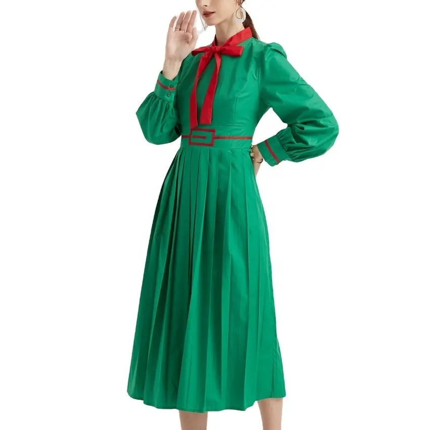 تنورة نسائية بطيات على طراز هونج كونج من سبوت, فستان ربيعي أخضر على طراز هونج كونج ذو أكمام واسعة على شكل فانوس وأكمام واسعة ، مناسب لفصل الربيع من موضة 2022
