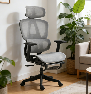 Silla de Oficina Gris de Alta Gama con Reposacabezas y Respaldo Ajustables, Silla de Malla de Diseño Moderno con Base de Metal, Venta al Por Mayor - Product Image 6