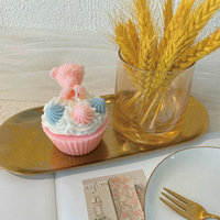 Bougie d'aromathérapie Ours d'anniversaire, modèle gâteau créatif, cadeau chaleureux et romantique pour petite amie, idéal pour fête, faite à la main, mélange de soja