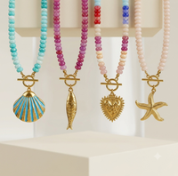 Collier en perles en forme de coquillage, de cœur d'étoile de mer et de poisson, chaîne réglable en acier inoxydable, bijoux empilables, pendentifs tendance, cadeau souvenir