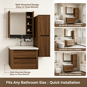 Simple Bathroom Plywood Vanity Cabinet Combination Set with <b>Led</b> <b>Mirror</b> and Ceramic Basin - Product Image 5