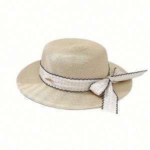 Korean Style Flat Top <b>Straw</b> <b>Hat</b> for Women Spring Summer Bow Strap Seaside Holiday Beach Casual Sun <b>Hats</b> Fashion <b>Boater</b> <b>Hat</b> - Product Image 3