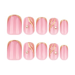 Faux ongles français en <span class=keywords><strong>diamant</strong></span> pour femmes et filles, carrés moyens, motifs floraux 3D, à presser, faux ongles carrés en forme de bec de canard avec boîte - Product Image 4