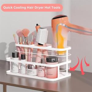 Support <span class=keywords><strong>mural</strong></span> adhésif en métal pour sèche-<span class=keywords><strong>cheveux</strong></span> et produits de soin, avec rangement pour brosses - Product Image 4