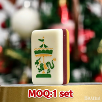 Jeu de tuiles de Mahjong américaines graphiques créatives sur le thème des stations de ski d'hiver, gravées sur mesure, en acrylique 3 couches, avec tapis assorti, cadeau de fêtes