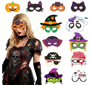 Set di Sei Maschere di Carta per Halloween, Mezze Maschere Horror, Vampiro e Cartone Animato, Decorazioni per Feste, Accessori per Foto, Novità e Gadget per Feste - Product Image 1