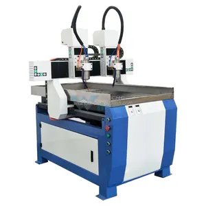 Router CNC 2 kepala, mesin ukir logam kayu 6090, 2,2 kW 600*900mm kecil dengan kontrol Mach3 USB