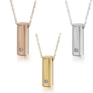 Personalized Custom Name Plate Necklace Women Mom Wife Zircon Inlay Engraved Stainless Steel Vertical Name Bar Pendant Necklace