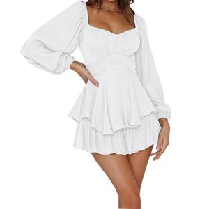 Mono de manga larga para mujer, estilo urbano, personalizado, de longitud midi, casual, con volantes, cuello cuadrado, entallado, de color liso, que realza la figura - Product Image 1