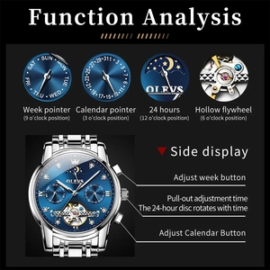 Montre homme multifonctionnelle OLEVS 6678 haut de gamme, automatique, mécanique, avec phases de lune ajourées. - Product Image 5