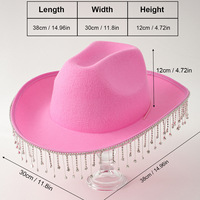 Chapeau de cowboy en feutre rose vif avec strass et longues franges pour enterrement de vie de jeune fille, fête prénuptiale, festival de musique, pour femmes - Vente en gros