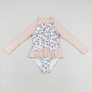 Trajes de baño de verano para niñas, mono con volantes y estampado de hortensias, manga corta/larga, ropa de baño para niños, ropa de playa - Product Image 6