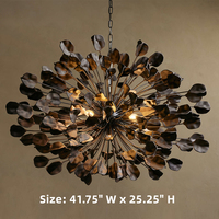 Lustre moderne en laiton de 42 pouces, style luxueux, pétales de fleurs en céramique noire, pour salle à manger, salon