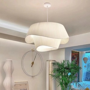 <span class=keywords><strong>Lampadario</strong></span> a sospensione con luce in tessuto di seta bianca con <span class=keywords><strong>paralume</strong></span> in tessuto doppio camera da letto moderna nordica medievale francese - Product Image 4
