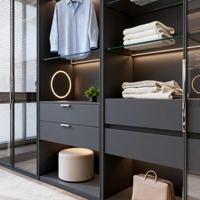 Lemari Pakaian Modern dengan Pintu Kaca, Set Kabinet Lemari Kayu Rekayasa Melamin Matte RLY-018