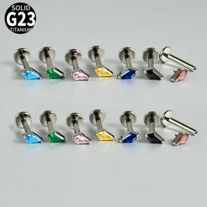 Anting-anting Rhombus Titanium G23 Grosir dengan Inlay <span class=keywords><strong>Zirconia</strong></span>, Anting-anting Labret untuk Tulang Rawan Helix Lobe, Unisex, Pelapis Perak untuk Pernikahan - Product Image 1