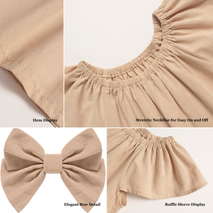 DC Mode Enfant Robe <span class=keywords><strong>Fille</strong></span> Coton 1-12A Manche Froncée A-Ligne Ruban Enfant Casual Été Vêtements Quotidien Grossiste - Product Image 4