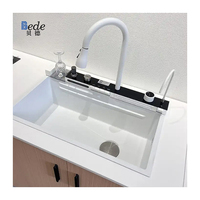 Évier de cuisine multifonctionnel en acier inoxydable, édition 2025, avec affichage numérique LED intelligent, à cuve unique, fait main, moderne, à cascade