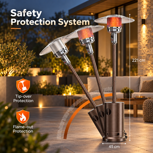 Chauffe-terrasse extérieur au propane 48000 BTU avec brûleur double couche en acier inoxydable et protection de sécurité, vente en gros - Product Image 3