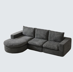 Canapé modulaire en chenille courbé en forme de L avec chaise longue, canapé moderne sans structure, sièges profonds pour appartement - Product Image 4