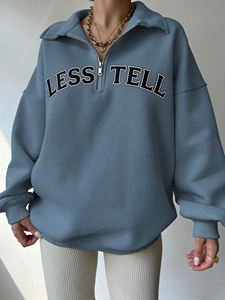 <span class=keywords><strong>Sudadera</strong></span> de Felpa Francesa LTD-H1049, Nuevo Diseño de Fábrica, Cuello Alto con Media Cremallera, Estampado de Letras, <span class=keywords><strong>Sudadera</strong></span> Oversize para Hombre y Mujer - Product Image 1