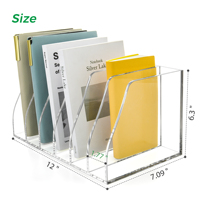 Boîte de rangement de bureau en acrylique transparente de luxe à 6 compartiments, fabriquée par l'usine OEM, pour magazines, documents, livres, iPad