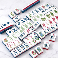 Ensemble de Mahjong Américain Bleu Profond de Luxe, Tuiles de Mahjong Élégantes à Motifs Floraux Panda & Dragon pour le Divertissement à Domicile