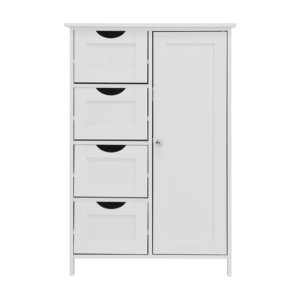 White Bathroom <b>Storage</b> Cabinet Floor Cabinet With Adjustable Shelf And <b>Drawers</b> - Product Image 2