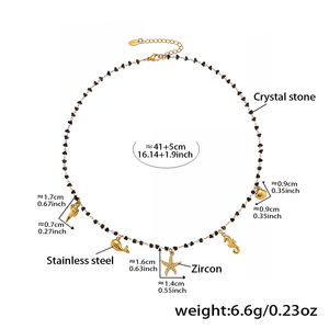 Vintage 18K oro acero inoxidable negro cristal Ábaco piedra Natural hueco cuenta cuatro puntas estrella colgante collar 41 + 5cm - Product Image 6