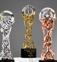 Trophée personnalisable en verre transparent 3D, boule de cristal, billard, volley-ball, basketball, gravure laser sur métal