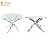 Diskon besar meja kafe furnitur ruang tamu meja kaca bening Tempered dengan bingkai baja tahan karat perak meja kopi